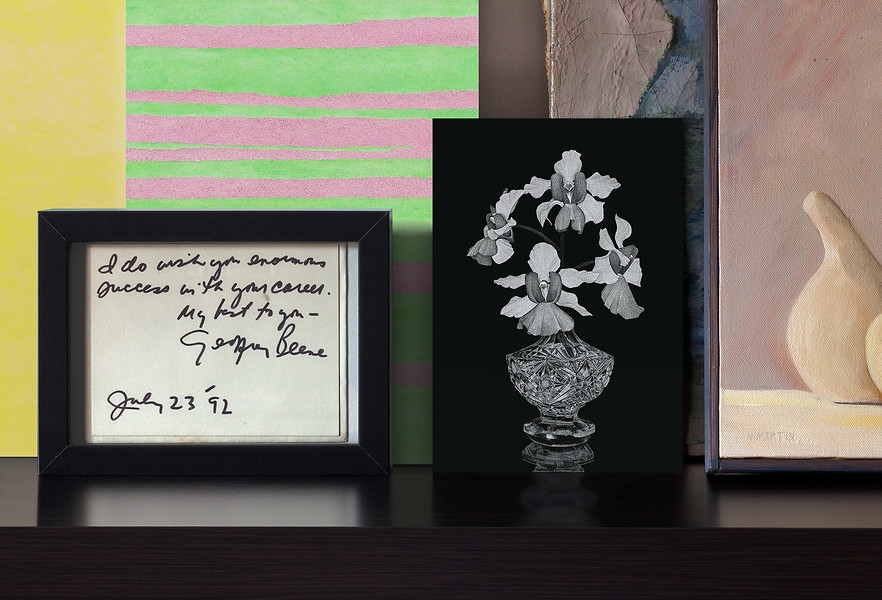 „Laubgrün“, „Magenta – Laubgrün“ und „Vanda Miss Joaquim“ in Daniels Gästezimmer, München 2014, 2014 – Ed. 3+2; 100 x 147 cm; Fotomontage, Pigmentdruck auf Papier, Diasec