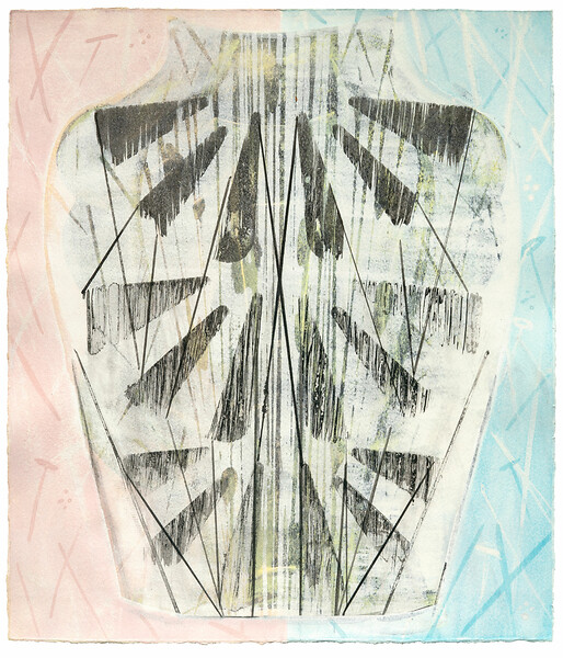 split, 2022 – 37 × 32 cm; Kasein und Pigment auf Papier; Foto: Studio Jasmin Schmidt