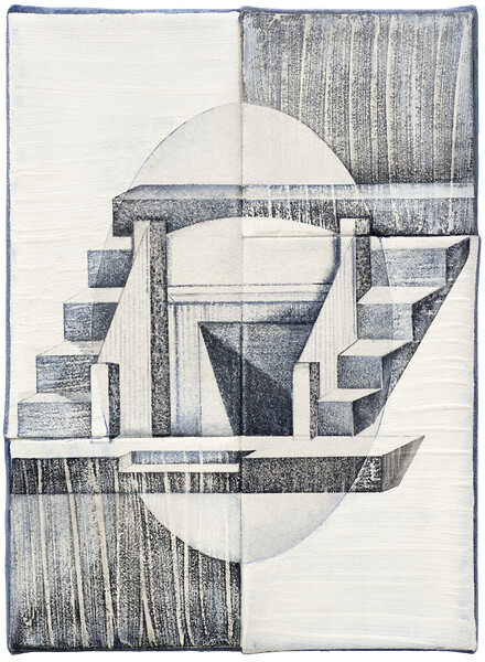 Vomitorium, 2023 &ndash; 48 x 35 cm; Kreidefarbe, Tusche und Garn auf Loden; Foto: Studio Jasmin Schmidt