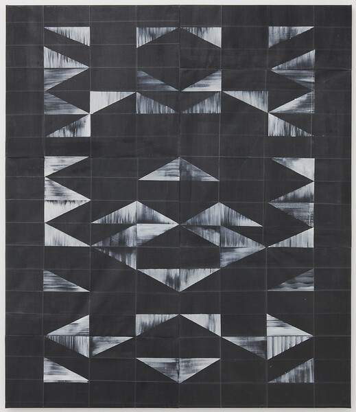 directions, 2021 &ndash; 105 x 90 cm; Kreidefarbe/Garn auf Mischgewebe; Foto: Annette Kradisch