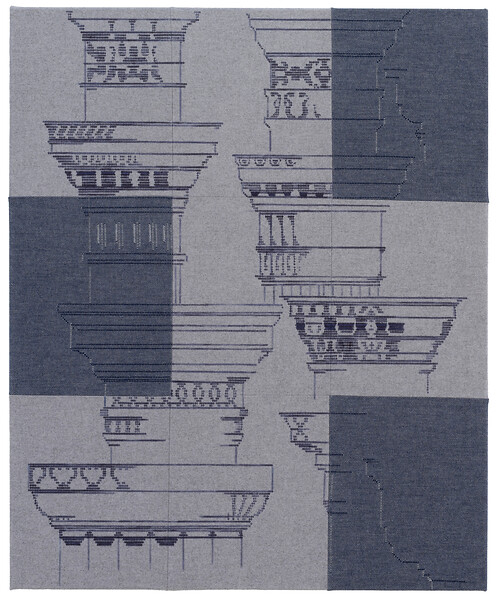 Nach einer Skizze, 2025 &ndash; 135 x 110 cm; Tusche, gezogenes Garn auf Loden und Mischgewebe; (Foto: Studio Jasmin Schmidt)