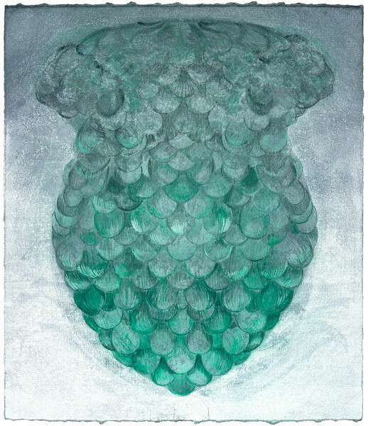 Grüner Zapfen, 2022 – 37 × 32 cm; Kasein und Pigment auf Papier; Foto: Studio Jasmin Schmidt