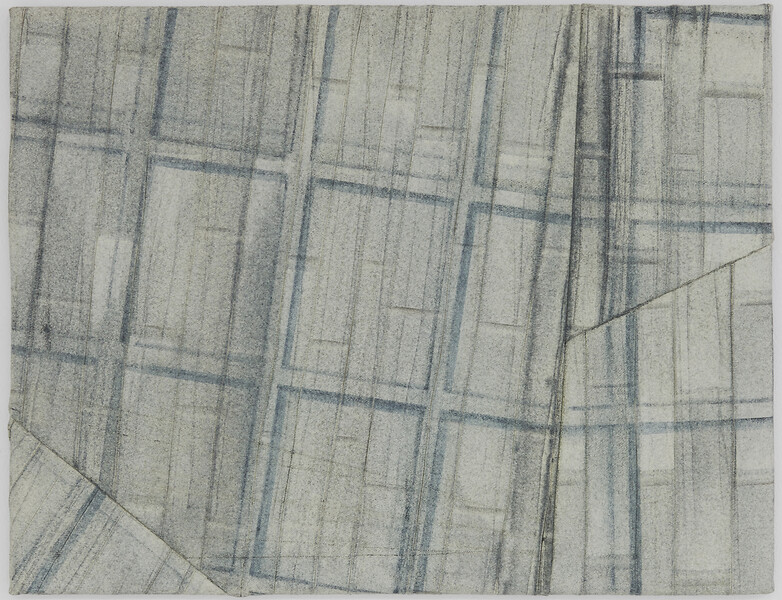 Gecknicktes Gefüge, 2022 &ndash; 65 x 85 cm; Kreidefarbe, Tusche und Garn auf Loden; Foto: Annette Kradisch