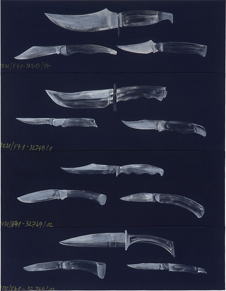 "Keine Messer, wo viele Menschen sind", 2020 &ndash; 195 x 150 cm; Kreidefarbe, Textilmarker und Garn auf Mischgewebe; Foto: Studio Jasmin Schmidt