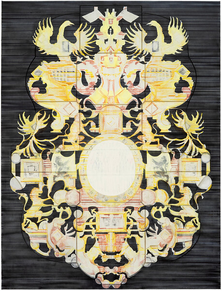 Machtsymmetrie, 2024 &ndash; 165 x 125 cm; Kasein/Pigment und Tusche auf Leinen; Foto: Studio Jasmin Schmidt