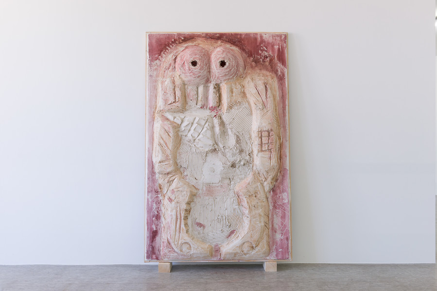 Ohne Titel, 2019 – 203 x 128 cm; Putz, Farbe, Pigment auf Gipskarton und Holz; Foto: Annette Kradisch