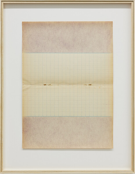 Landschaft ohne Berg (12), 2022 &ndash; Farbstift auf liniertem Papier; 29,7 x 21 cm; gerahmt; Foto: Annette Kradisch (gefördert durch: bbco Marken Raum GmbH)
