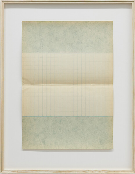 Landschaft ohne Berg (1), 2022 &ndash; Farbstift auf liniertem Papier; 29,7 x 21 cm; gerahmt; Foto: Annette Kradisch (gefördert durch: bbco Marken Raum GmbH)