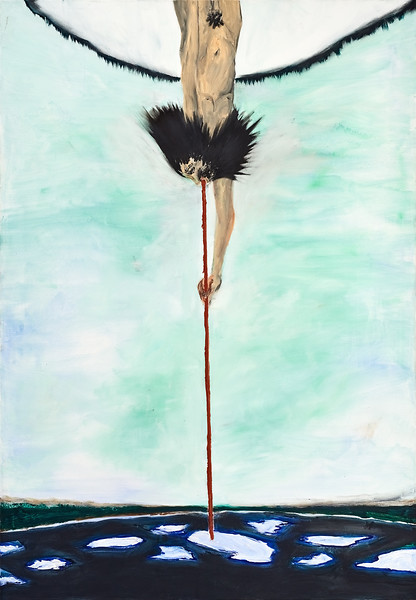 Artist mit letztem Strohhalm und schönem Ausblick, 2014 – 180 x 125 cm; Öl/Acryl auf Leinwand; Foto Tim Hufnagl
