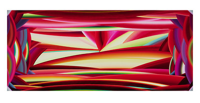 Gerhard Mayer, EP 150 (Zultanit rot), 2020 – 38,2 x 88 cm; Öl auf Aluminium; Foto: Annette Kradisch