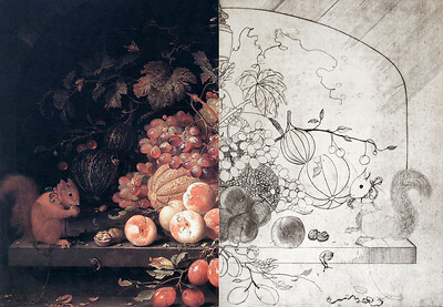 Einladungskarte Abb. Daniel Bischoff/Abraham Mignon &ndash; Tiefdruck auf Papier/Öl auf Leinwand (Foto: Studio Daniel Bischoff/Christian Dümmler)