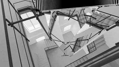 Sebastian Kuhn »Pontracost«, 2019 – Rendering ca. H 11m x B 3,2 m x L 3,2 m; Folienspiegel, Aluminiumrohre, Schellen, Neonröhren, Acrylglas; Courtesy der Künstler