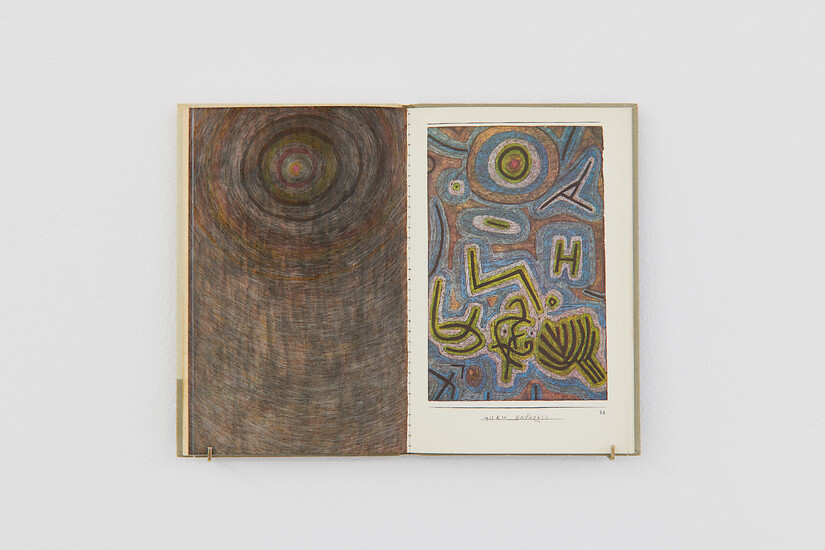 ohne Titel (Kartharsis), Inselbücherei Nr. 800, 2018 &ndash; 18,5 x 24,3 x 1,5 cm; Tusche, Buntstift und Nylon; Foto Annette Kradisch