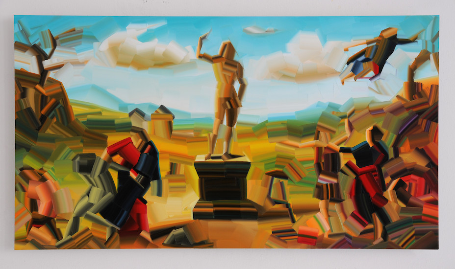 EP # 65 (Prometheus-Die Schöpfungsgeschichte nach Piero di Cosimo), 2013 – 35,2 x  63,8 cm; Öl auf Aluminium