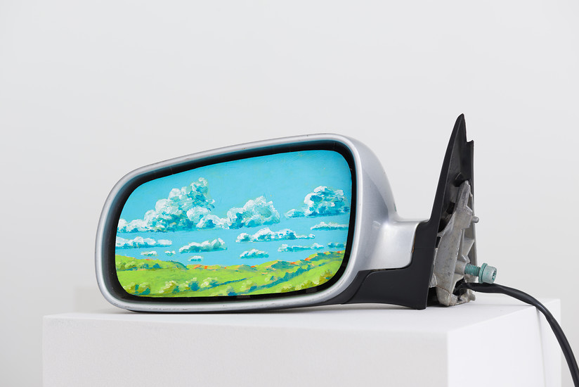 Andreas  Töpfer, Spiegel #1, 2017 &ndash; ca. 25 x 25 cm - 35 x 35 cm; Acryl auf Autospiegel