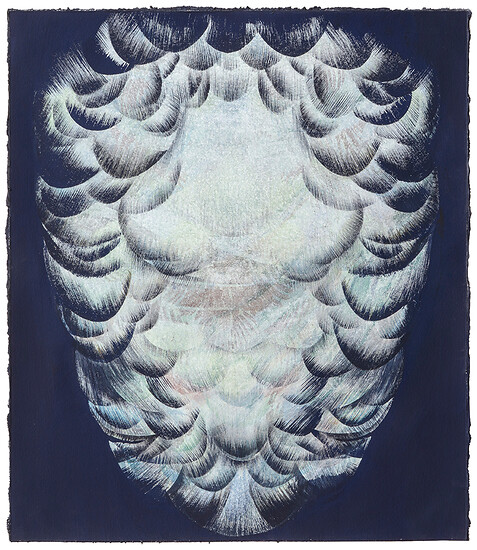 Gefieder, 2021 – 37 x 32 cm; Kasein und Pigment auf Papier; Foto: Studio Jasmin Schmidt