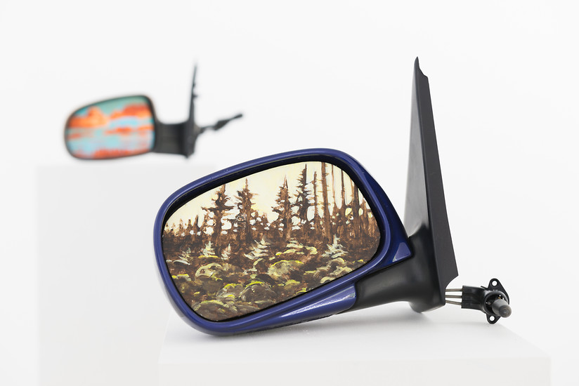 Andreas  Töpfer, Spiegel #9, 2017 &ndash; ca. 25 x 25 cm - 35 x 35 cm; Acryl auf Autospiegel