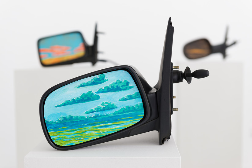 Andreas  Töpfer, Spiegel #10, 2017 &ndash; ca. 25 x 25 cm - 35 x 35 cm; Acryl auf Autospiegel