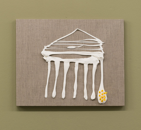 Verena Issel, Fake News (Tempel), 2017 &ndash; 40 x 50 cm; Silikon-Styropor auf Leinwand und Dübel; Foto: Annette Kradisch