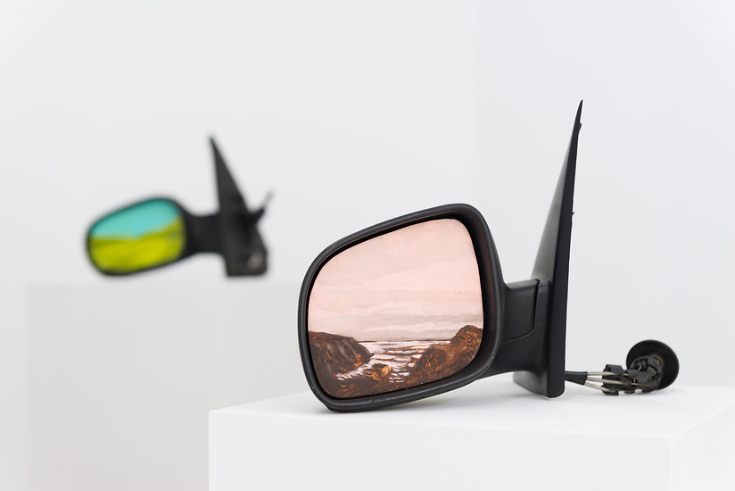 Andreas  Töpfer, Spiegel #12, 2017 &ndash; ca. 25 x 25 cm - 35 x 35 cm; Acryl auf Autospiegel