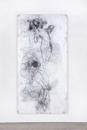 BOTANICALIRIOUS (Y17N01), 2017-2019 &ndash; 250 x 125 x 4 cm; Graphit, Pigment auf Purpurbuche; Foto: Jürgen Eheim