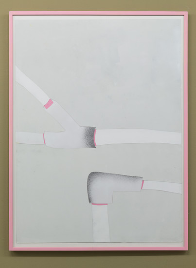 Verena Issel, Tube II, 2017 &ndash; 119 x 89 cm; Linoldruckfarbe auf Karton und Papier; Foto: Annette Kradisch