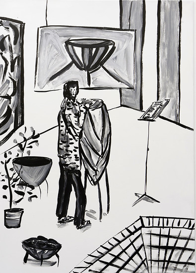 Der Trommelguru, 2019 &ndash; 140x100 cm; Tusche und Acryl auf Leinwand; Foto: Tobias Tragl