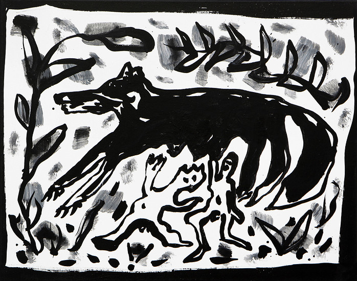 Ein Bruderkonflikt, 2019 &ndash; 40 x 50 cm; Tusche und Acryl auf Leinwand; Foto Tobias Tragl