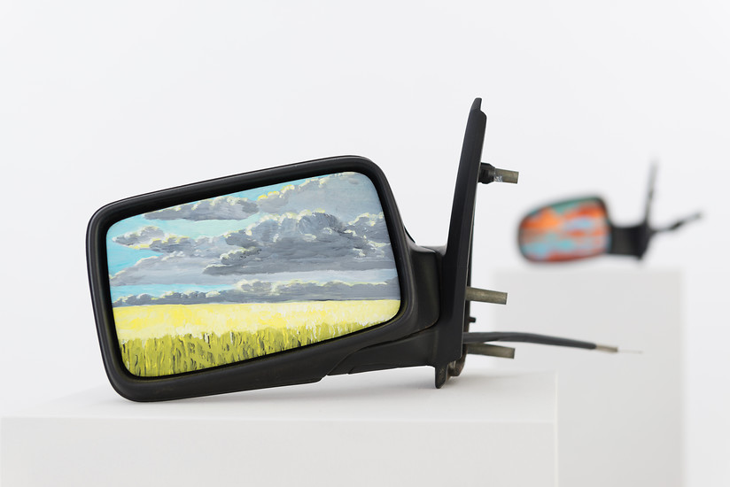 Andreas  Töpfer, Spiegel #8, 2017 &ndash; ca. 25 x 25 cm - 35 x 35 cm; Acryl auf Autospiegel