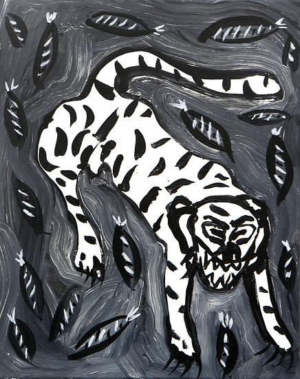 Tigerhund, 2019 – 50 x 40 cm; Tusche und Acryl auf Leinwand; Foto Tobias Tragl