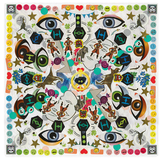 Michael  Franz, Ohne Titel (Kalender für das Jahr 2023, Blatt für den Monat Juli), 2022/23 &ndash; Aufkleber, Buntstift und Bleistift auf Papier; Foto: Studio Michael Franz