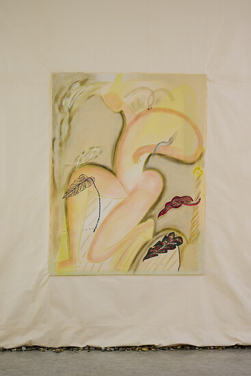 Smiley (Part 2), 2026 &ndash; Installation 10 m; Mischtechnik auf Leinwand; (Foto: Annette Kradisch)