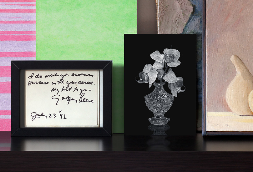 „‚Purpurviolett – Fuchsia', ‚Laubgrün (2)' und ‚Vanitas (Phalaenopsis) (2)' in Daniels Gästezimmer, München 2014", 2014|2017 – Ed. 2 von 3+1; 100 x 147 cm; Giclée-Druck auf Papier, Diasec