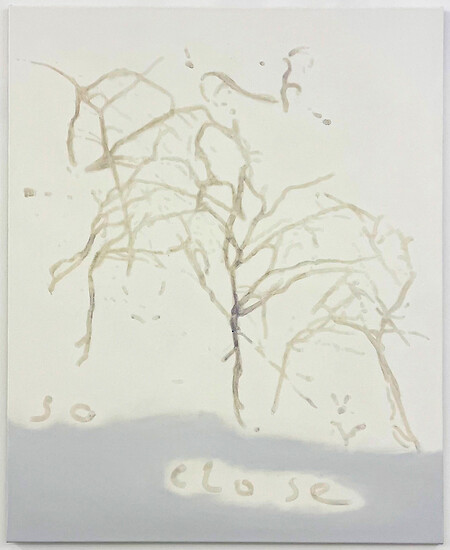 René  Radomsky, so close I, 2025 &ndash; 160 x 130 cm; Stencilfarbe, gebleicht / Öl / LW; (Foto: Annette Kradisch)