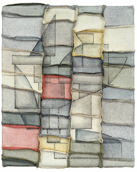 Andere Ordnung, 2022 – 50 × 40 cm; Tusche, Kreidefarbe und Garn auf Loden; Foto: Studio Jasmin Schmidt