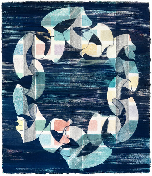 Buntes Band, 2022 &ndash; 37 × 32 cm; Kasein und Pigment auf Papier; Foto: Studio Jasmin Schmidt