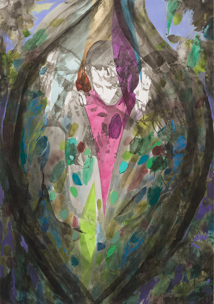 Dunkler Keim (Triade), 2019 – 137 x 96 cm; Bleistift, Tusche, Aquarell, Gouache, Pastell auf Papier; Foto Annette Kradisch