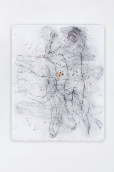 DETROITANIC #016, 2017-2019 &ndash; 100 x 80 x 3 cm; Graphit, Pigment auf  perforierter Purpurbuche; Foto: Fotostudio Jürgen Eheim