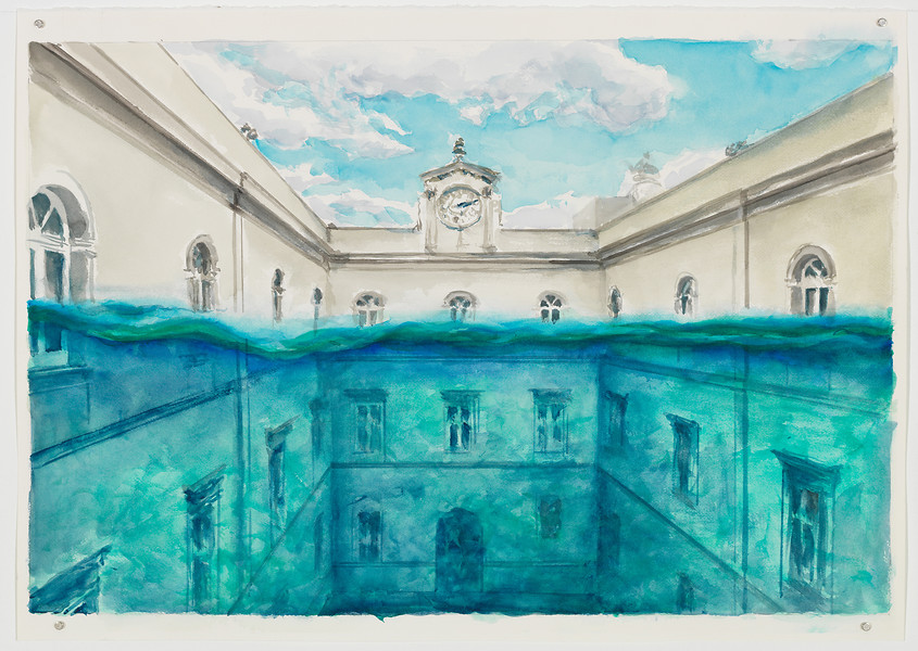 "Museo D'Arte Contemporaneo, Donna Regina di Napoli", 2018 aus der Serie Museumslandschaften – 60 x 84,5 cm; Aquarell; Foto: Annette Kradisch
